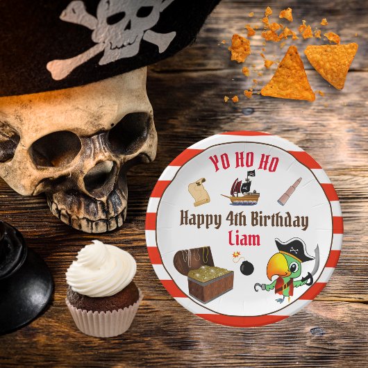 Kapitein Parrot Treasure Pirate Boy's Birthday Papieren Bordje