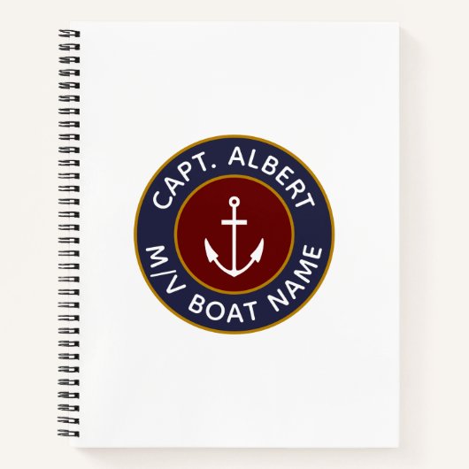 Kapitein Personalized Maroon Anchor Logo Notitiebo Notitieboek (Voorkant)