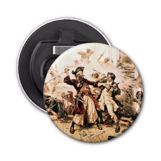 Kapitein, Pirate Blackbeard, Queen Anne's Revenge Button Flesopener (Voorkant)