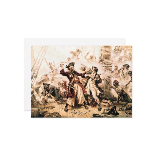 Kapitein, Pirate Blackbeard, Queen Anne's Revenge Feestdagenkaart (Voorkant / Achterkant in situ)