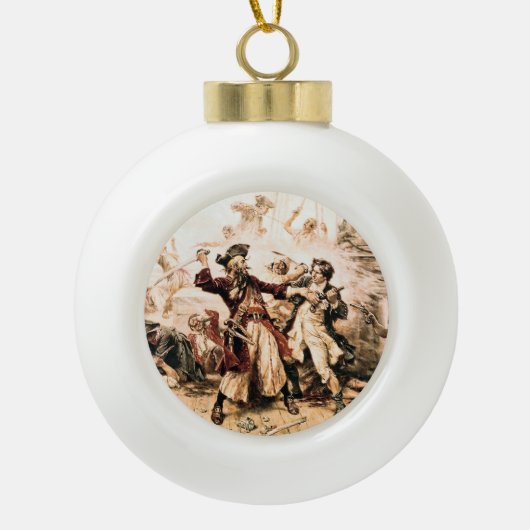 Kapitein, Pirate Blackbeard, Queen Anne's Revenge Keramische Bal Ornament (Voorkant)