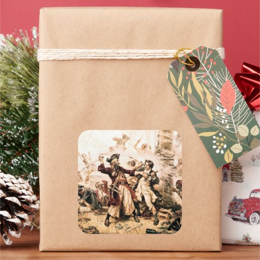 Kapitein, Pirate Blackbeard, Queen Anne's Revenge Vierkante Sticker (Feestdagen)