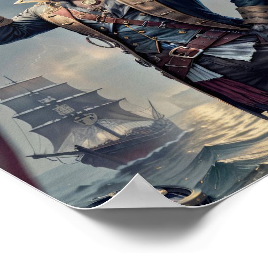 Kapitein Pirate kat op een zinkende galjoen - Poster (Hoek)