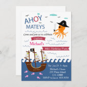 Kapitein Pirate Octopus Birthday Party Uitnodiging (Voorkant / Achterkant)