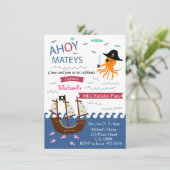 Kapitein Pirate Octopus Birthday Party Uitnodiging (Staand voorkant)