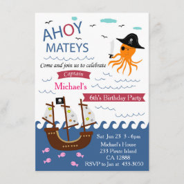 Kapitein Pirate Octopus Birthday Party Uitnodiging