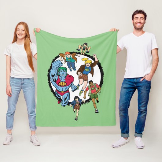 Kapitein Planet en Planeteers Circle Graphic Fleece Deken (In situ)