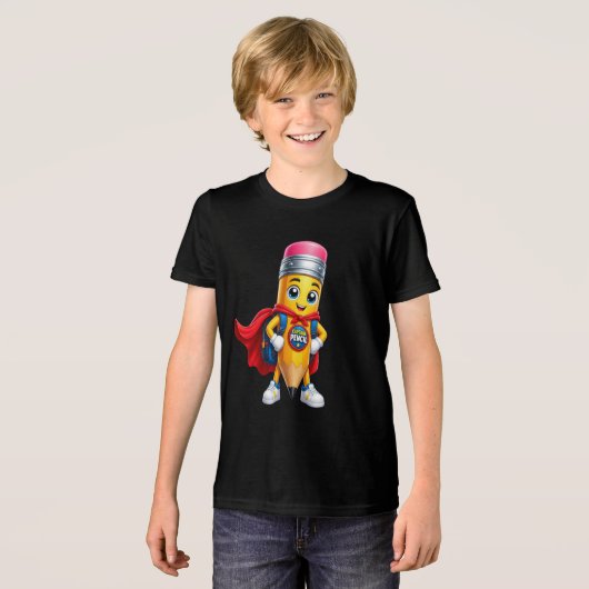 Kapitein Potlood | Schattige Superheld Terug naar Tri-Blend Shirt (Voorkant volledig)
