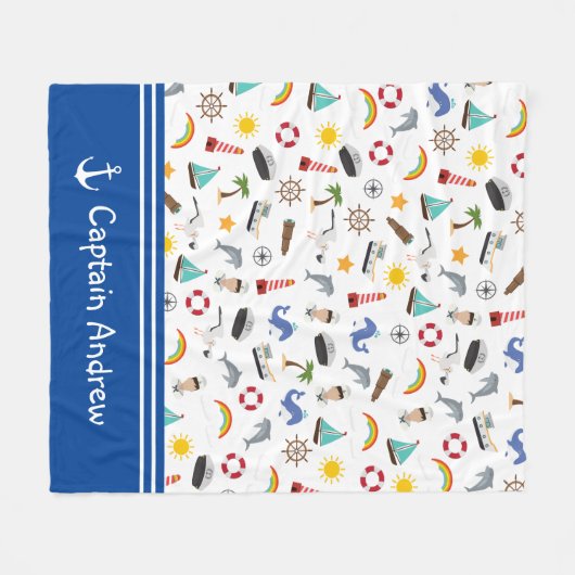 Kapitein Sailor Nautical van Young Boy Fleece Deken (Voorkant (Horizontaal))