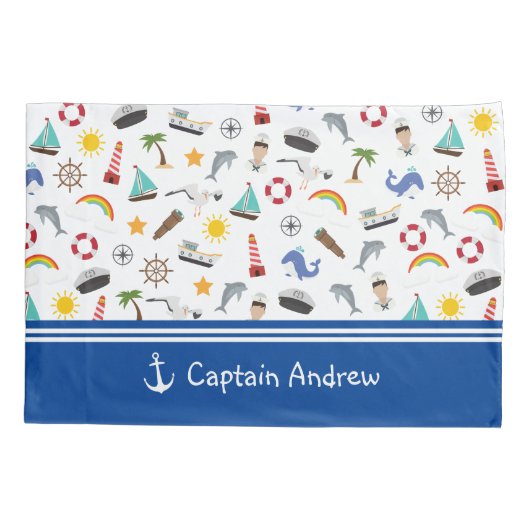 Kapitein Sailor Nautical van Young Boy Kussensloop (Achterkant)