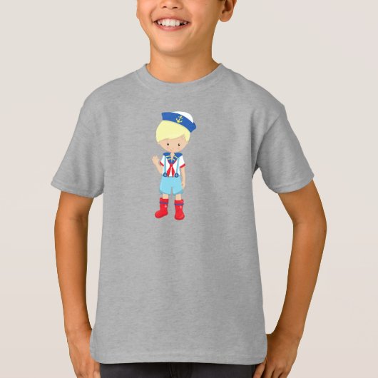 Kapitein, schipper, blond haar, klettenjongen t-shirt (Voorkant)