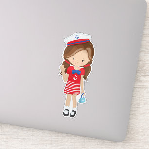 Kapitein, schipper, bruin haar, koffiemeisje sticker