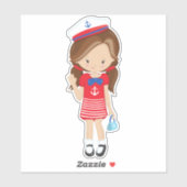 Kapitein, schipper, bruin haar, koffiemeisje sticker (Vel)