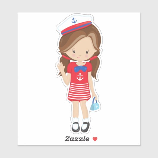 Kapitein, schipper, bruin haar, koffiemeisje sticker (Vel)