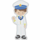 Kapitein, schipper, bruin haar, luike jongen sticker (Voorkant)