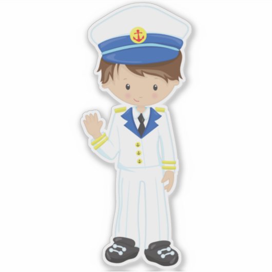 Kapitein, schipper, bruin haar, luike jongen sticker (Voorkant)