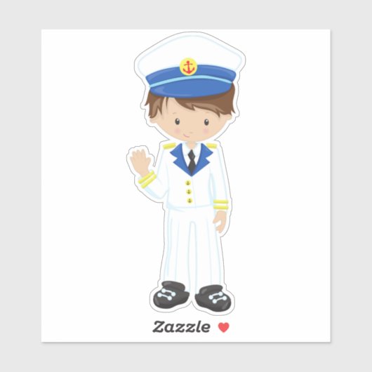 Kapitein, schipper, bruin haar, luike jongen sticker (Vel)
