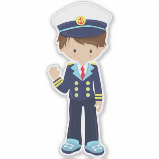 Kapitein, schipper, klettenjongen, bruine haar sticker (Voorkant)