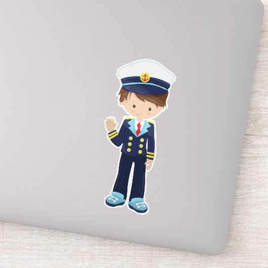 Kapitein, schipper, klettenjongen, bruine haar sticker (Detail)