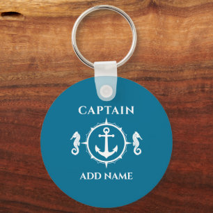 Kapitein Seahorse Boat Anchor Naam Foto terug Aqua Sleutelhanger
