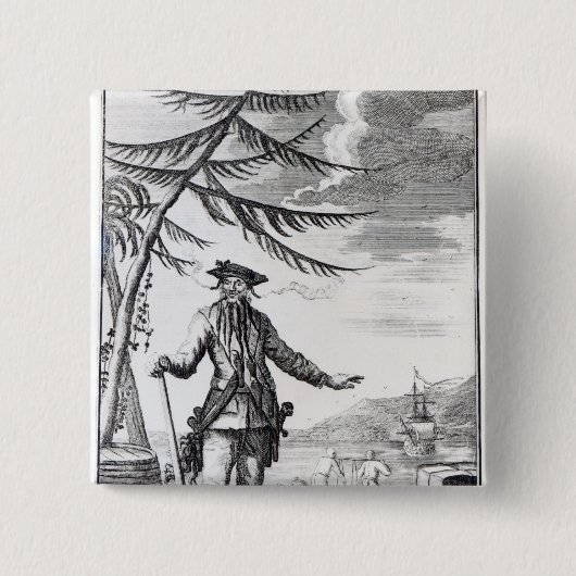 Kapitein Teach, gewoonlijk Blackbeard genoemd Vierkante Button 5,1 Cm (Voorkant)