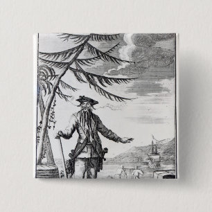 Kapitein Teach, gewoonlijk Blackbeard genoemd Vierkante Button 5,1 Cm