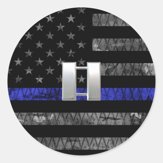 Kapitein Thin Blue Line Distress Vlag Ronde Sticker (Voorkant)
