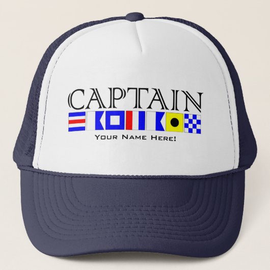 Kapitein Title in Nautical Signal Flags Jouw naam Trucker Pet (Voorkant)