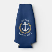 Kapitein Uw Boat Naam Anchor Gold Laurel Blue Flesjeskoeler (Voorkant)