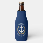 Kapitein Uw Boat Naam Anchor Gold Laurel Blue Flesjeskoeler (Fles Voorkant)
