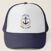 Kapitein Uw Boat Naam Anchor Gold Laurel Star Trucker Pet (Voorkant)