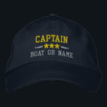 Kapitein Uw Bot Naam Nautische sterren Gold Silver Geborduurde Pet<br><div class="desc">Sil in stijl met een gepersonaliseerd geborduurd pet met uw Kapitein rank of andere titel,  jouw naam of Boat Name en sterren. Verscheidene pet en draadkleuren om van te kiezen. Maakt een groot aangepast cadeau voor vaders dag,  Moederdag of elke andere gelegenheid.</div>