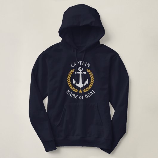 Kapitein van Anchor Boat, Navy Blue Gold Laurel Hoodie (Design voorkant)