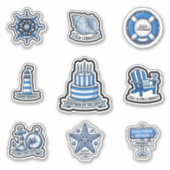 Kapitein van de Dag Blauw Gestreepte Verjaardagsst Sticker (Voorkant)
