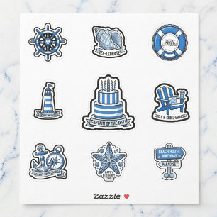 Kapitein van de Dag Blauw Gestreepte Verjaardagsst Sticker