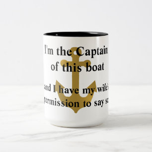 Kapitein van deze boot Gold Anchor Funny Mug Tweekleurige Koffiemok