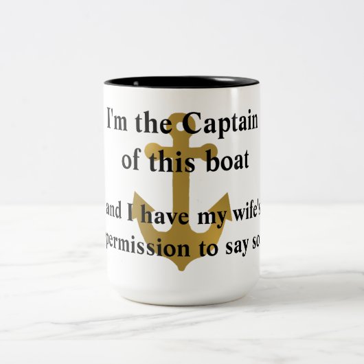 Kapitein van deze boot Gold Anchor Funny Mug Tweekleurige Koffiemok (Center)