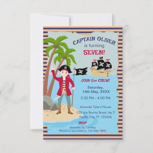 Kapitein van het Pirate Ship Verjaardagsfeest Bedankkaart (Voorkant)