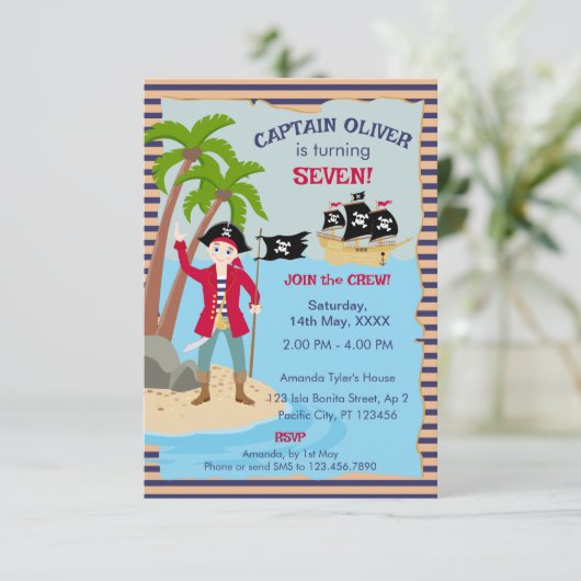 Kapitein van het Pirate Ship Verjaardagsfeest Bedankkaart (Staand voorkant)