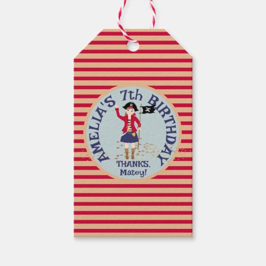 Kapitein van het Pirate Ship Verjaardagsfeest Cadeaulabel (Voorkant)