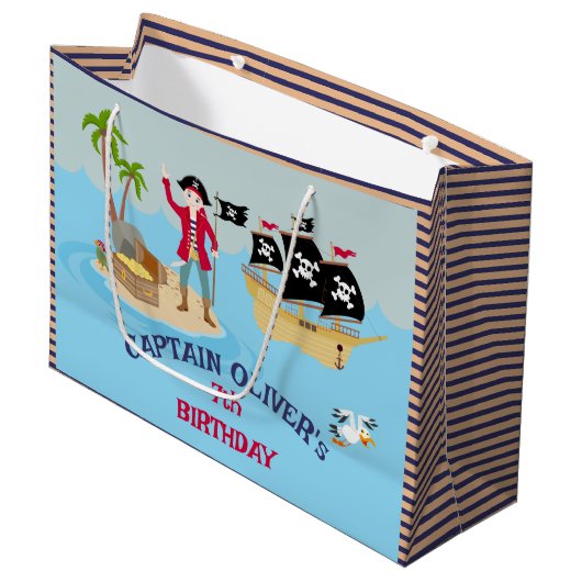 Kapitein van het Pirate Ship Verjaardagsfeest Groot Cadeauzakje (Voorkant Gekanteld)