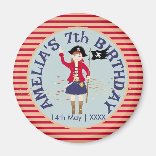Kapitein van het Pirate Ship Verjaardagsfeest Magneet (Voorkant)