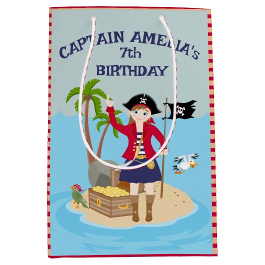 Kapitein van het Pirate Ship Verjaardagsfeest Medium Cadeauzakje (Voorkant)