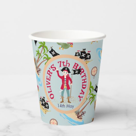 Kapitein van het Pirate Ship Verjaardagsfeest Papieren Bekers (Voorkant)