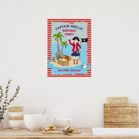 Kapitein van het Pirate Ship Verjaardagsfeest Poster (Keuken)