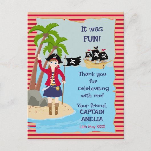 Kapitein van het Pirate Ship Verjaardagsfeest Uitnodiging Briefkaart (Voorkant)