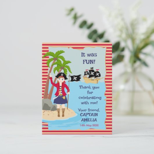 Kapitein van het Pirate Ship Verjaardagsfeest Uitnodiging Briefkaart (Staand voorkant)