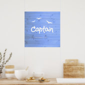 Kapitein van het "Ship Blue Sailing Beach House" Poster (Keuken)