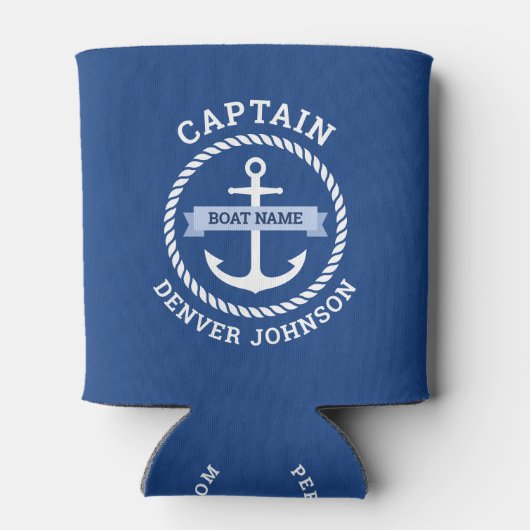 Kapitein verankert de naam van de grenzingsboot op blikjeskoeler (Achterkant)