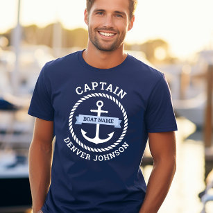 Kapitein verankert de naam van de grenzingsboot op t-shirt